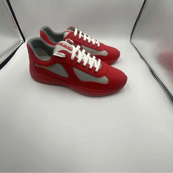 Prada Men's Red and White Sneakers - Picture 5 of 7